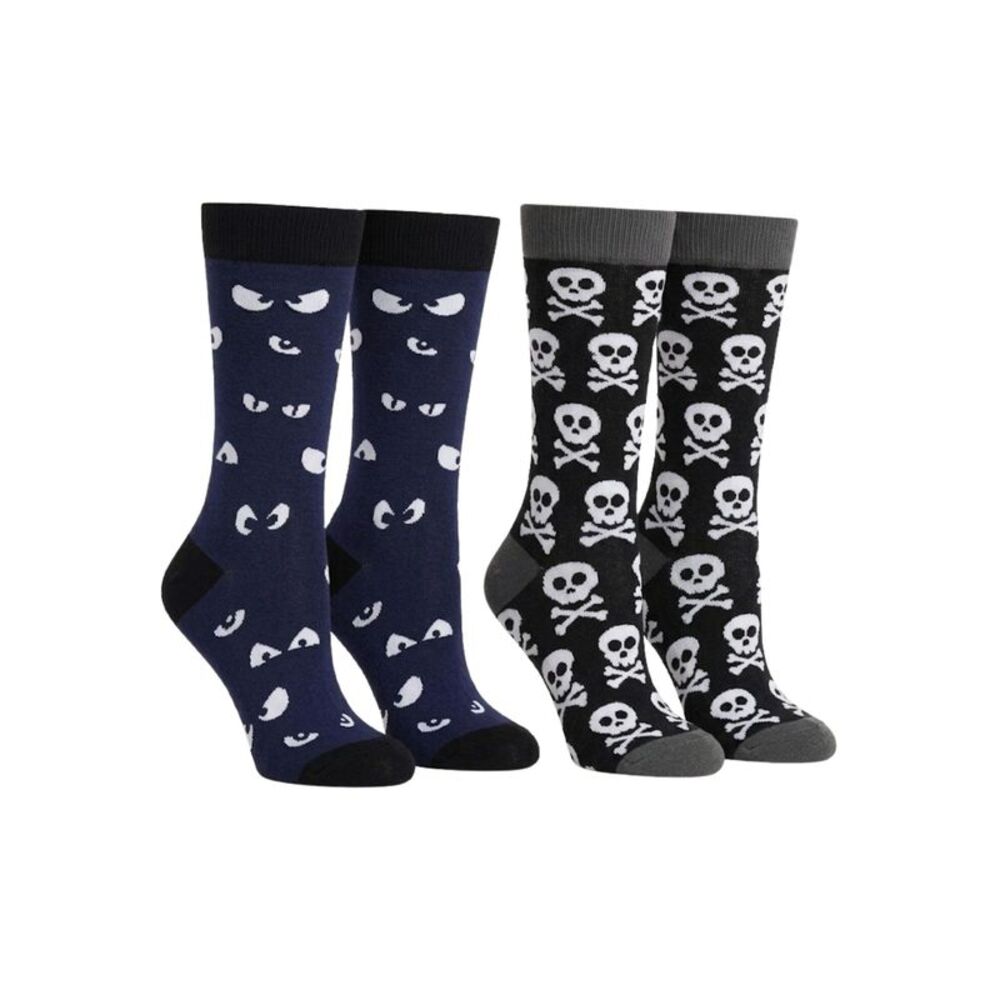 Men's Halloween Socks Spooky Eyes & Skull and Crossbone Glow in the Dark 2 Pairs
